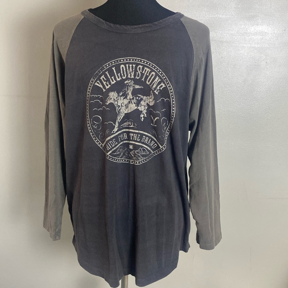 Lucky Brand Yellowstone Baseball Tee Shades of Gray Sz L NWOT